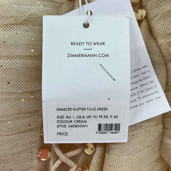 Zimmermann Dancer Glitter Tulle Dress - Cream - 1 or US 6 - New with tags - Picture 9 of 14